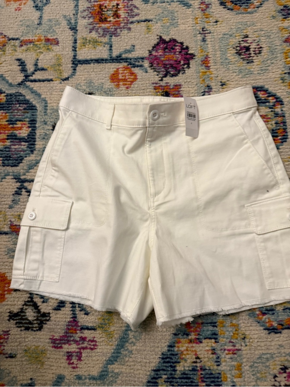 LOFT White Cargo Shorts with Button-Flap Pockets